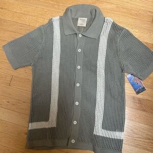 Men's Gray Button Down crochet shirt